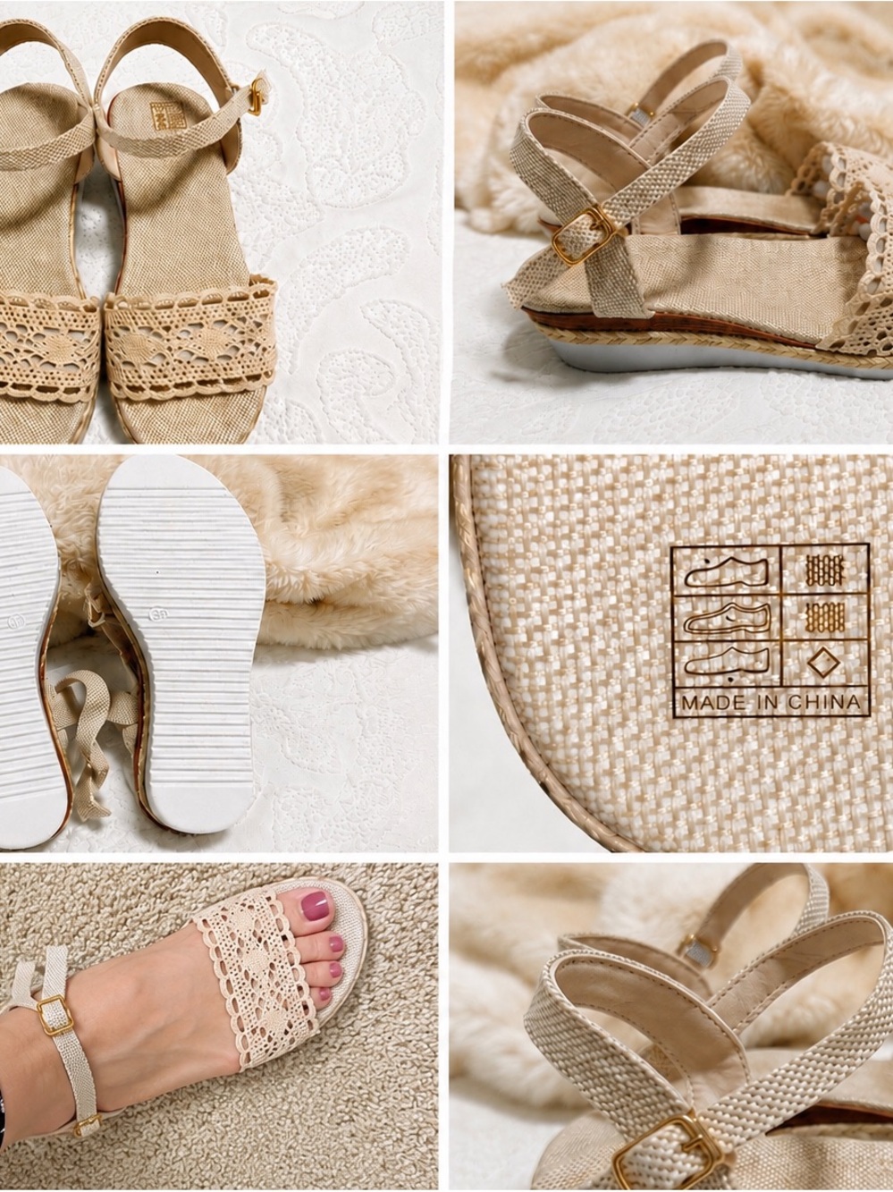 Women’s Beige Crochet Espadrille Wedge Sandals